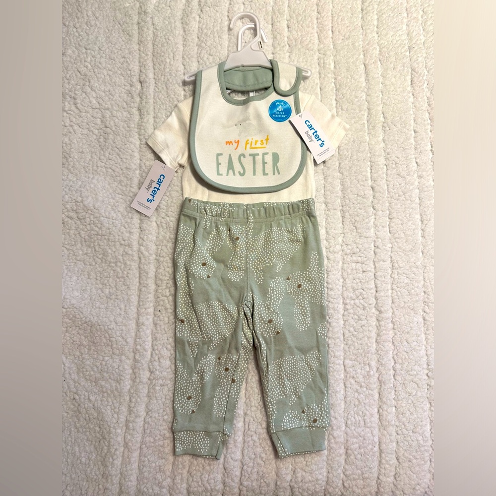 CARTER’S!🐣Easter🐰Outfit w/Matching Bib! Hoppy Easter! Bib-My 1st Easter!🐣